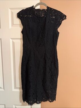 Black Lace Cap-Sleeve Sheath Dress